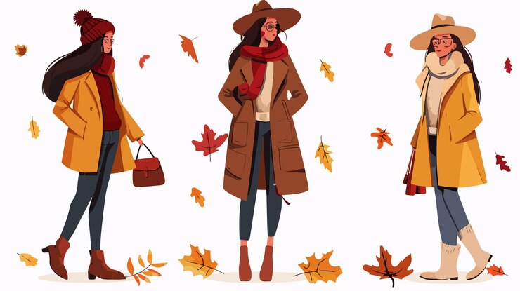 Vettore modalità autunnale chic giovane donna elegante all'aperto