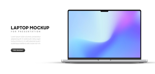 Modellazione moderna del portatile vista anteriore su sfondo bianco Modellazione del dispositivo notebook per l'app ui ux e