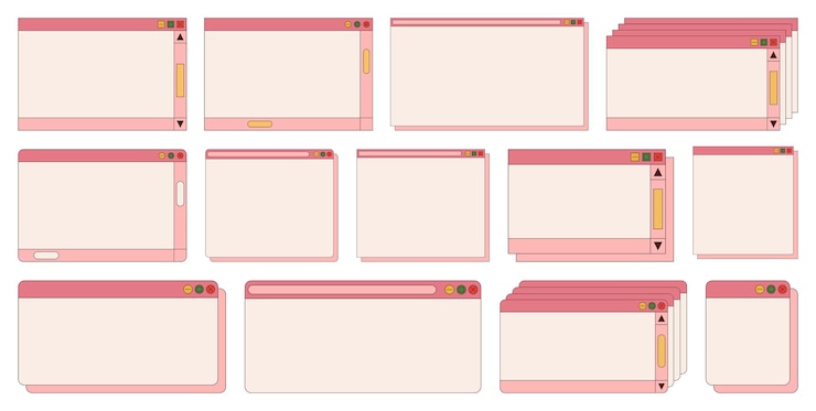 Vettore modelli di browser desktop e finestre di dialogo elementi dell'interfaccia utente del computer