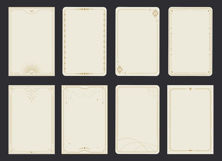 Vettore modelli di carte del tarocco magiche esoteriche confine a cornice dorata