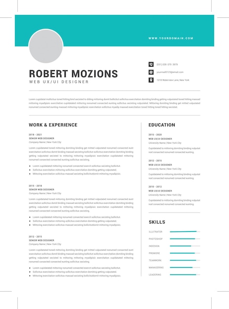 Modelli di curriculum vitae Professional resume letterhead cover letter business layout job applications