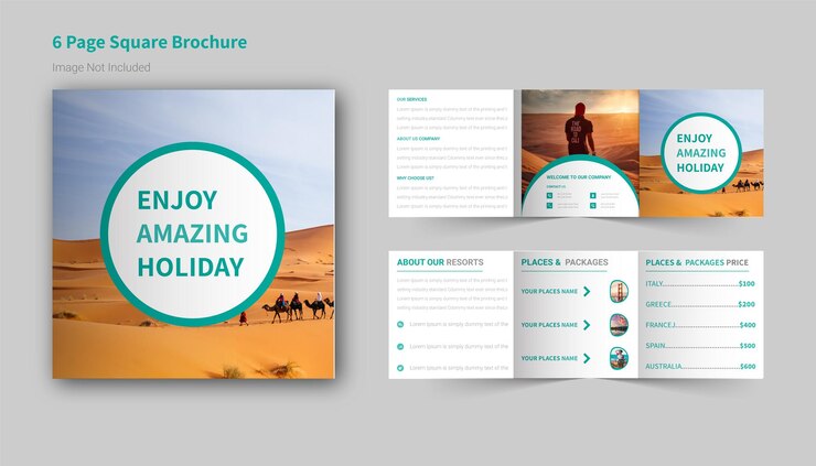 Vettore modelli di design di brochure quadrate per agenzie di viaggio premium