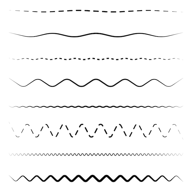 Modelli di linee d'onda Vari tratti neri Semplici e tratteggiati Orizzontali senza cuciture