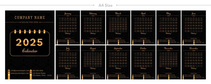 modelli di pianificatore di calendario 2025 con pagine mensili e un layout vettoriale per uso a parete o su scrivania