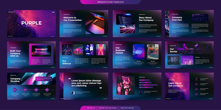 Vettore modelli di presentazione minimalista opuscolo aziendale utilizzare in volantini e volantini banner di marketing brochure pubblicitaria rapporto aziendale annuale cursore del sito web colore nero viola vettore profilo aziendale