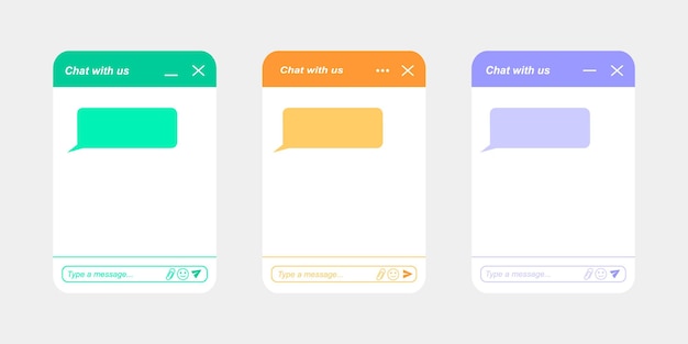 Modelli di schermate di chat bot Finestre di chat di vita con bolle di messaggi Assistente virtuale