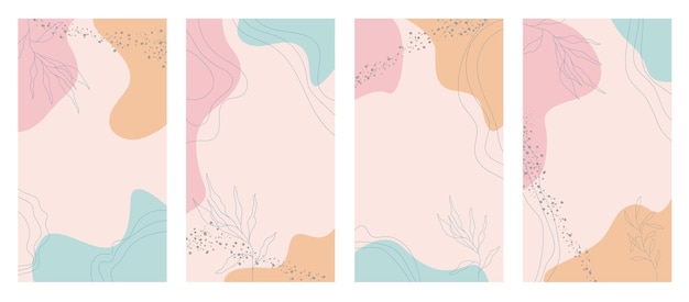 Modelli di storie di social media Bundle Layout vettoriali set di pastelli Forme organiche e arte della linea floreale
