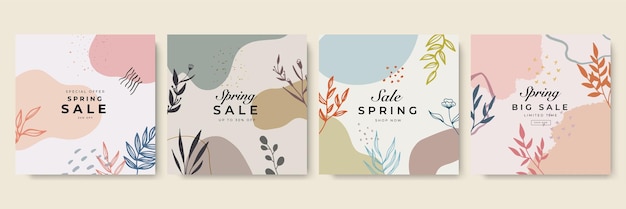 Modelli quadrati floreali di vendita alla moda di primavera Adatto per post sui social media applicazioni mobili carte inviti banner design e annunci webinternet
