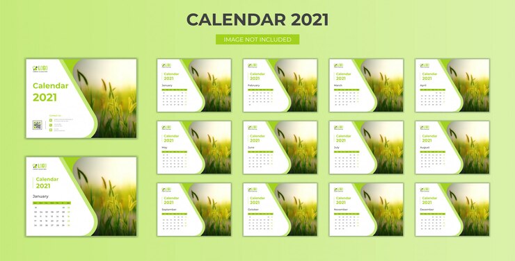 Modello 2021 di calendario da scrivania minimo e fisso