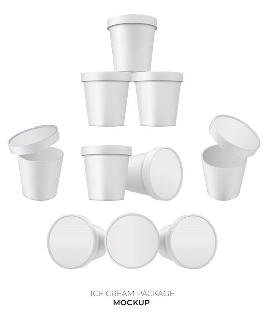 Modello 3D di secchio di plastica realistico con coperchio per contenitori di yogurt per etichette alimentari e pubblicità