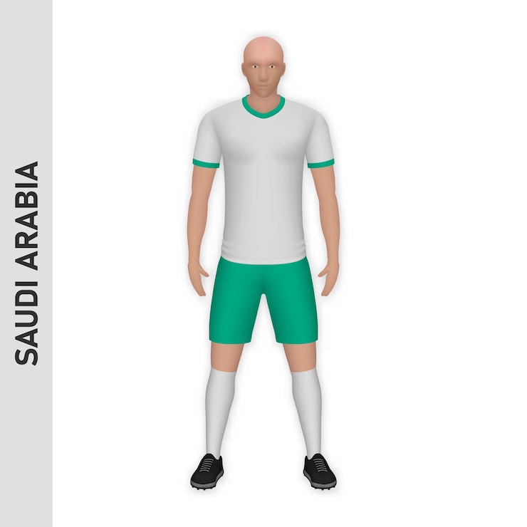 Vettore modello 3d realistico del giocatore di calcio dell'arabia saudita football team ki