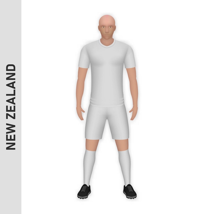 Vettore modello 3d realistico del giocatore di calcio kit della squadra di calcio della nuova zelanda