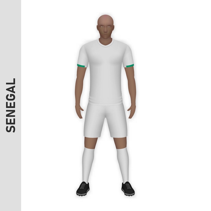 Vettore modello 3d realistico del giocatore di calcio senegal football team kit tem