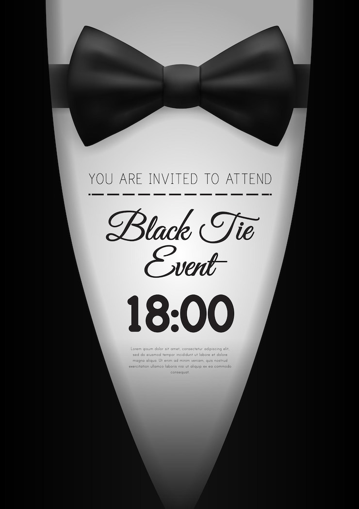 Vettore modello a4 per invito a eventi con cravatta nera elegante