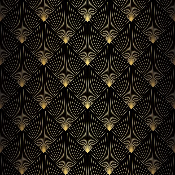 Vettore modello art deco sfondo vettoriale in stile anni '20 texture oro nero forma a ventaglio o foglia di palma sfondo 3d