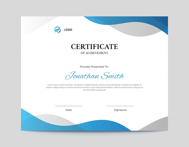 Modello astratto blu e grigio onde certificato Design