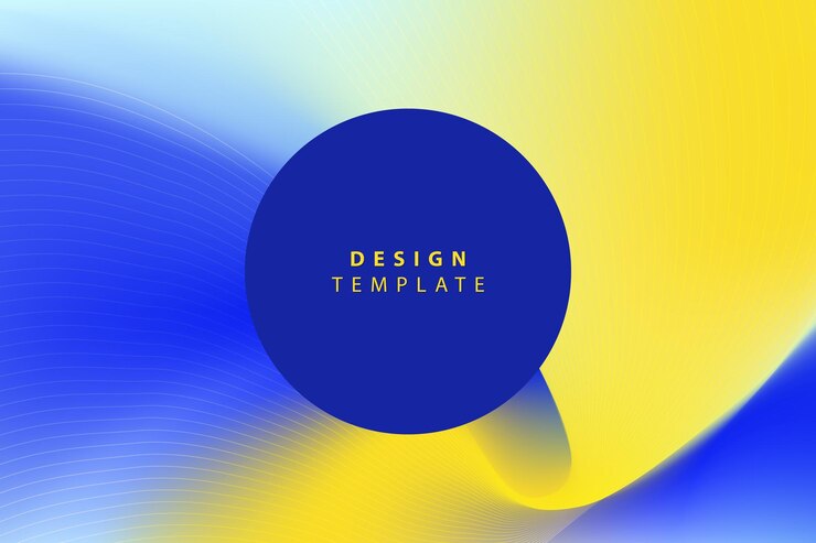 Vettore modello astratto con cornice blu su gradiente mesh giallo e blu onda sfocata copy space vector