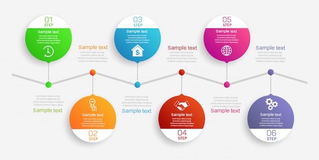 Modello astratto di infographics con 6 passaggi