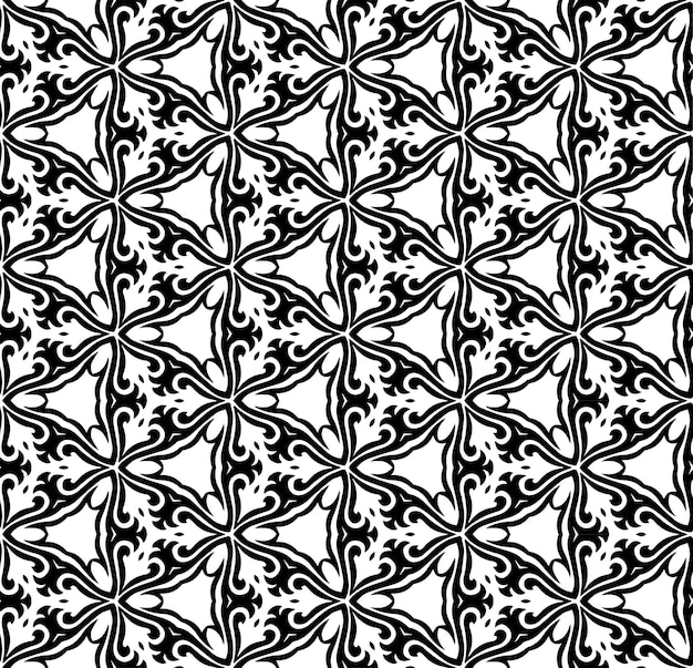 Modello astratto senza soluzione di continuità in bianco e nero Sfondo e sfondo Disegno ornamentale in scala di grigi Ornamenti a mosaico Illustrazione grafica vettoriale EPS10