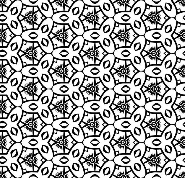 Modello astratto senza soluzione di continuità in bianco e nero Sfondo e sfondo Disegno ornamentale in scala di grigi Ornamenti a mosaico Illustrazione grafica vettoriale EPS10