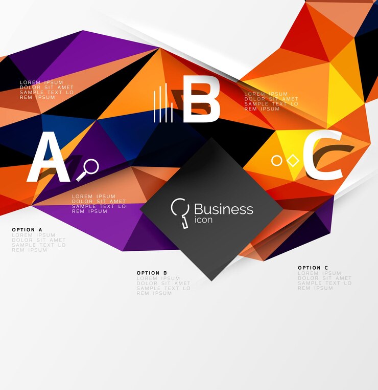 Vettore modello astratto vettoriale a mosaico triangolare sfondo astratto vettoriale per le opzioni numeriche del diagramma di layout del flusso di lavoro o il web design