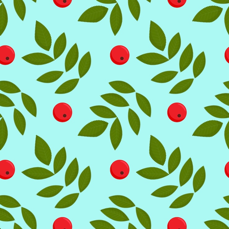 Vettore modello autunnale colorato senza cuciture con bacche di sorbo e foglie verdi. illustrazione floreale di sorbo