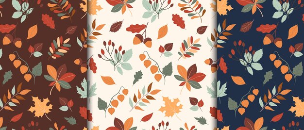 Modello autunnale senza cuciture con foglie di zucca ghiande funghi Design con elementi autunnali disegnati a mano