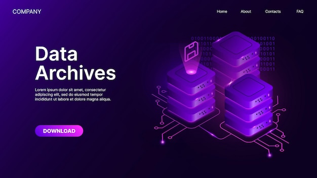 Modello banner per archivi di dati Tecnologie di sicurezza isometriche Concept Design della pagina Web Illustrazione vettoriale