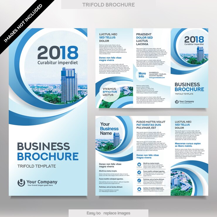Vettore modello brochure aziendale in tri fold layout. fogli di design aziendali con immagine rimpiazzabile.