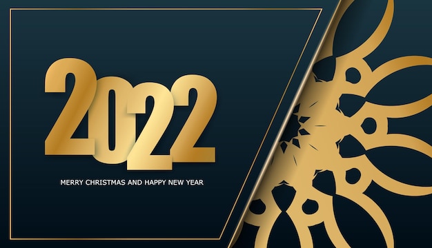 Modello Brochure di auguri 2022 Felice Anno Nuovo Blu scuro con motivo oro invernale