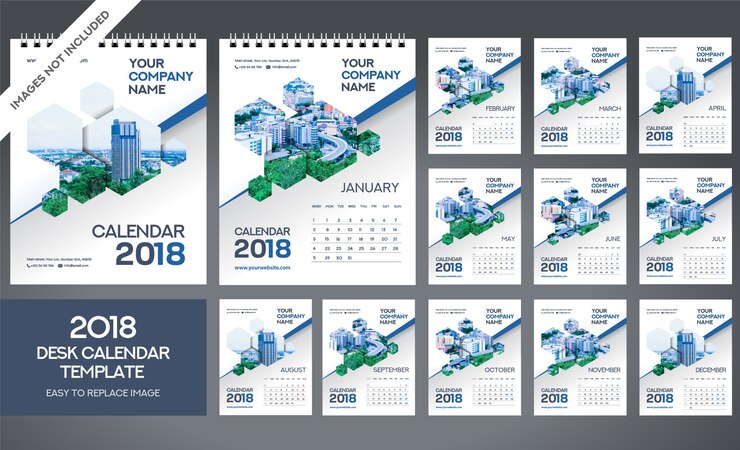 Modello calendario da tavolo 2018 - 12 mesi inclusi - formato A5