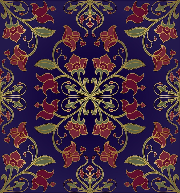 Modello con fiori stilizzati. Ornamento floreale blu.