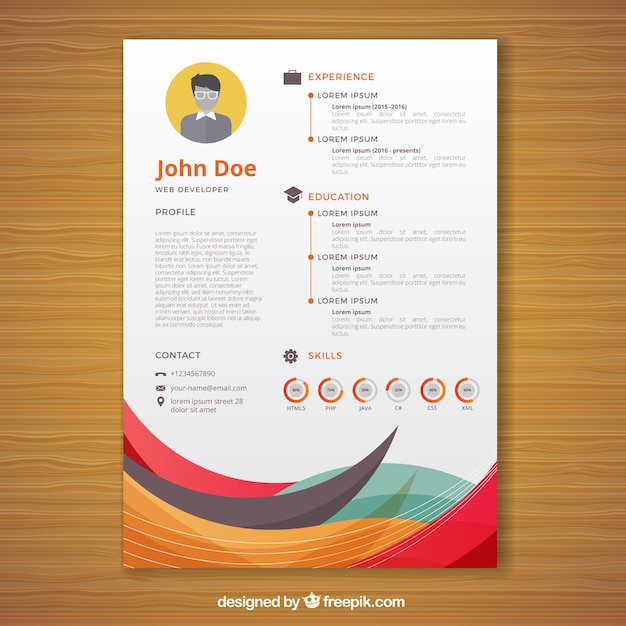 Modello curriculum astratto con onde colorate