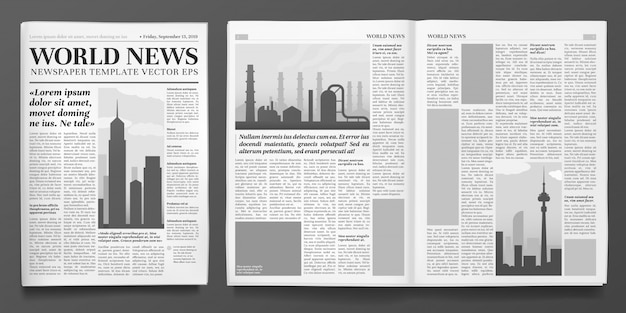 Modello del giornale di affari, titolo di notizie finanziarie, pagine dei giornali e disposizione isolata giornale di finanza