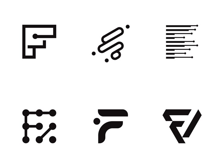 Modello del logo creativo della lettera F Simbolo moderno per la tecnologia digitale con punto