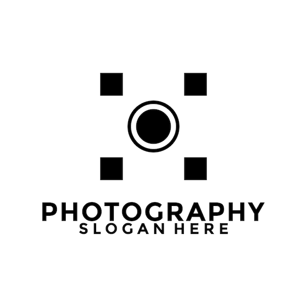 Modello del logo della fotografia vettoriale L'obiettivo della fotocamera