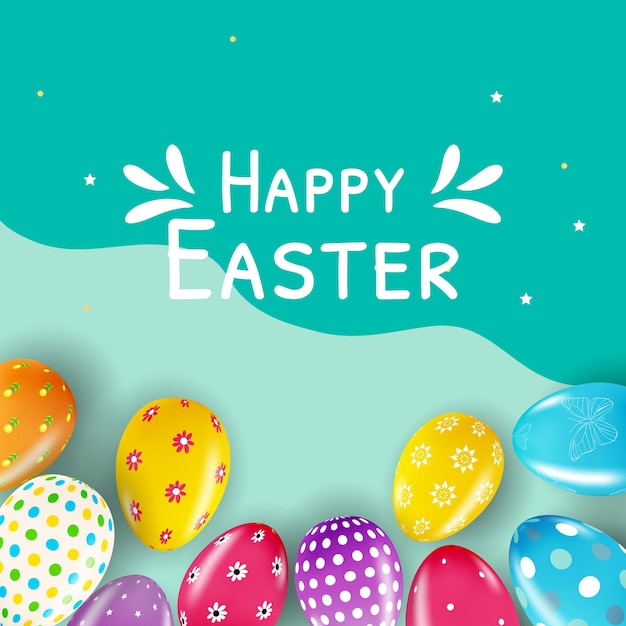 Modello del manifesto di Pasqua con le uova di Pasqua realistiche 3d