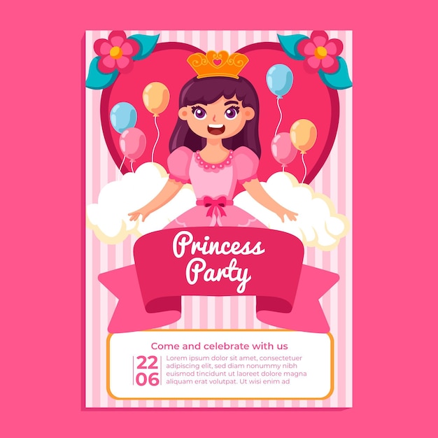 Modello dell'invito di compleanno principessa dei cartoni animati