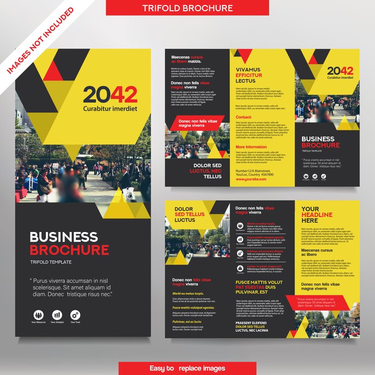Modello dell'opuscolo di affari nel layout ripiegabile. Opuscolo Corporate Design con immagine sostituibile.