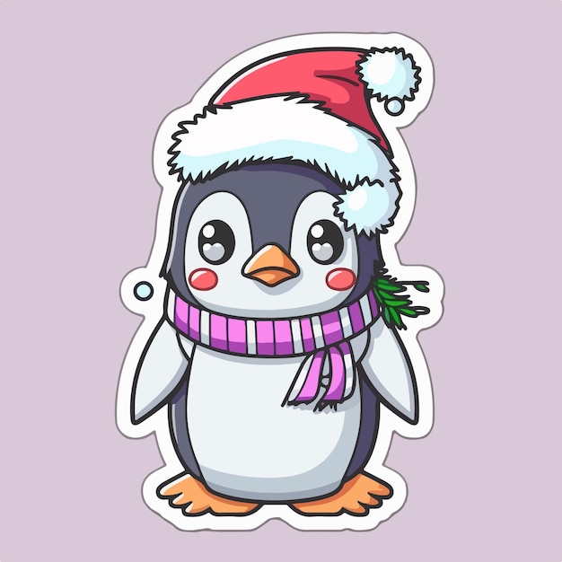 Modello di adesivo con pinguino di natale pinguino di natale nella collezione di adesivi per cappelli