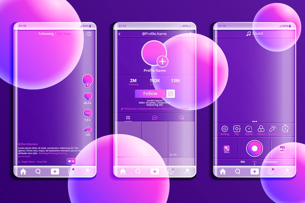 Modello di app mobile glassmorphism gradiente