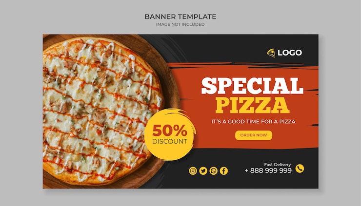 Vettore modello di banner cibo pizza speciale per ristorante pizzeria