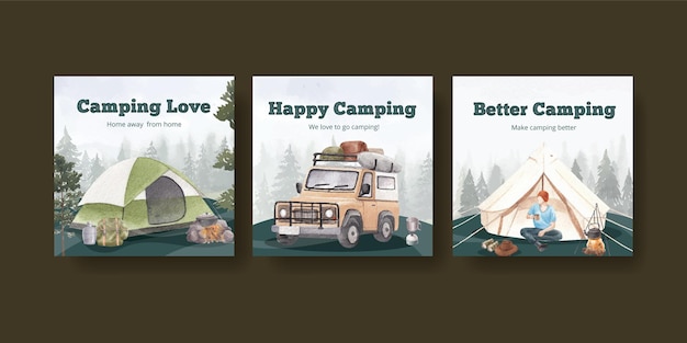 Modello di banner con concetto di camper felice