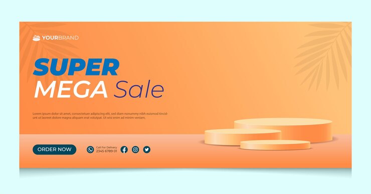 Modello di banner con podio 3D con sfondo arancione chiaro perfetto per espositori di prodotti di lusso