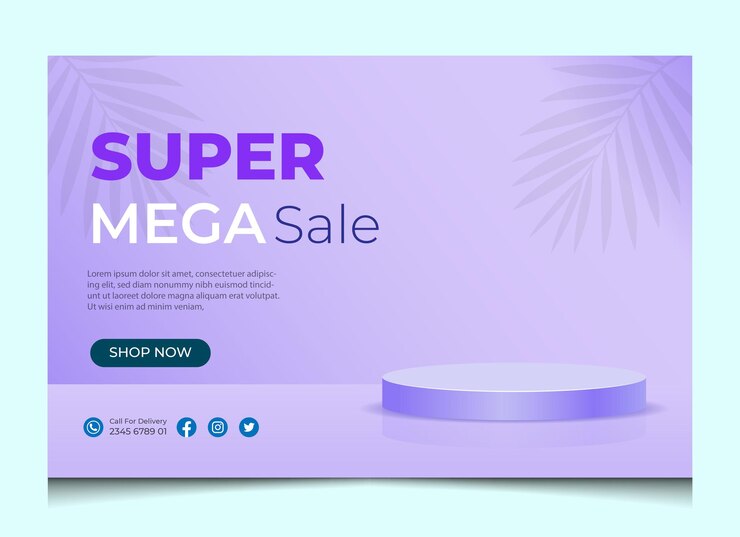 Modello di banner con podio 3D su sfondo viola chiaro