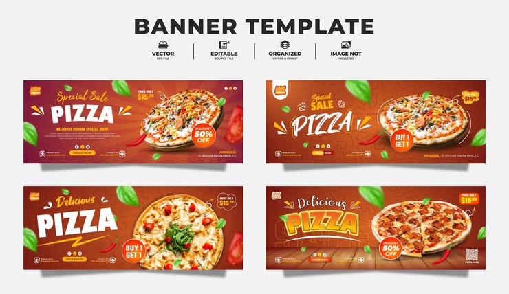 Vettore modello di banner del menu pizza food per la promozione