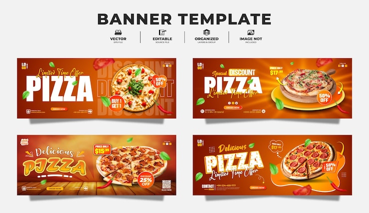 Vettore modello di banner del menu speciale della pizza brochure e volantino