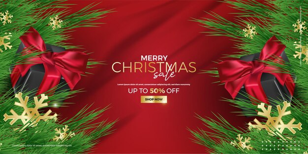 Modello di banner di buon natale con decorazioni festive per natale Vettore Premium