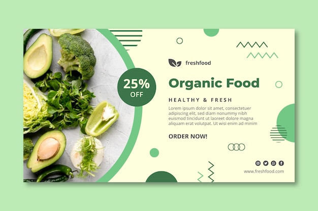 Modello di banner di cibo biologico e sano