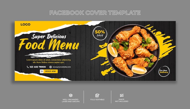 Modello di banner di copertina di facebook del menu fast food super delizioso